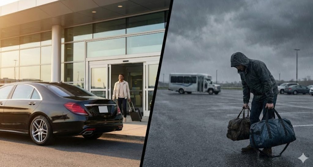 인천공항 공식 주차대행 서비스 변경 비교 이미지, 편리했던 기존 방식과 불편해진 외곽 셔틀 이동 방식 비교